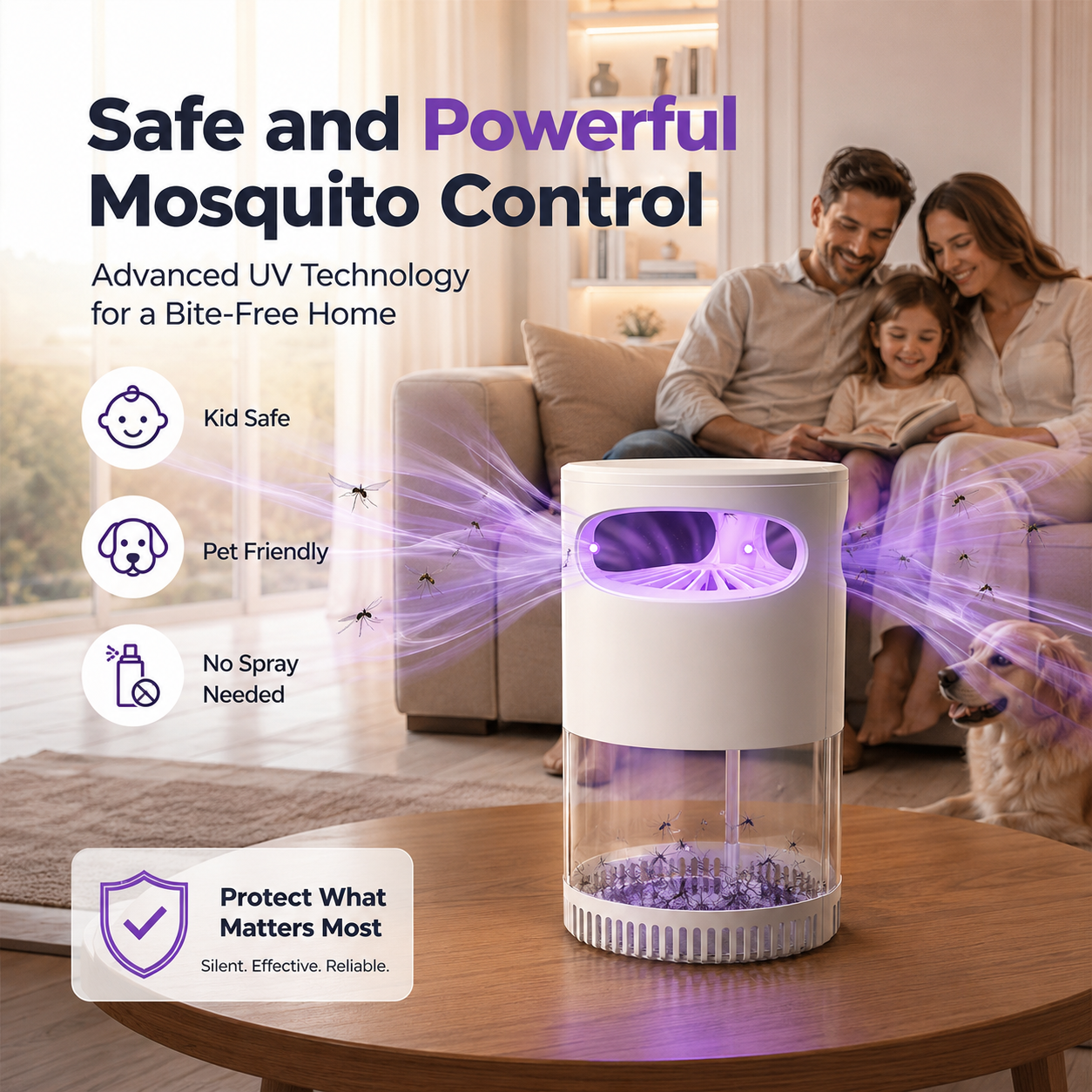 🔥 𝑺V𝑶ZK®Quiet UV Mosquito Trap – Chemical-Free & Safe for Kids & Pets🦟